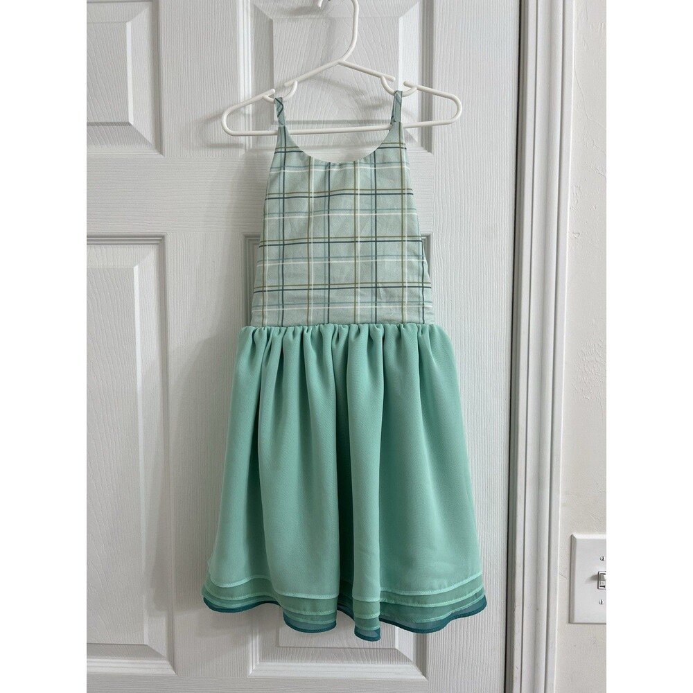 Pleiades Girls Size 6 Teal Plaid Chiffon Shortie Dress